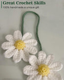 Crochet Daisy Auto Accessories Women Cute Rearview Mirror Charm Crafted Daisy Flower Gift Crochet Enthusiast Car Decoration Car Interior Aesthetics (White)