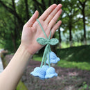 Lily Flower Hand Knitted Car Mirror Suspension Accessories, Rearview Mirror Accessories Car Decoration for Men and Women（Blue）
