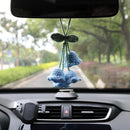 Lily Flower Hand Knitted Car Mirror Suspension Accessories, Rearview Mirror Accessories Car Decoration for Men and Women（Blue）