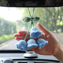 Lily Flower Hand Knitted Car Mirror Suspension Accessories, Rearview Mirror Accessories Car Decoration for Men and Women（Blue）