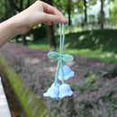 Lily Flower Hand Knitted Car Mirror Suspension Accessories, Rearview Mirror Accessories Car Decoration for Men and Women（Blue）