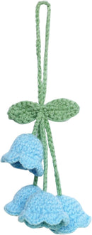 Lily Flower Hand Knitted Car Mirror Suspension Accessories, Rearview Mirror Accessories Car Decoration for Men and Women（Blue）