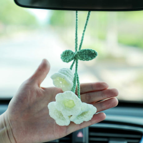 Lily Flower Hand Knitted Car Mirror Suspension Accessories, Rearview Mirror Accessories Car Decoration for Men and Women