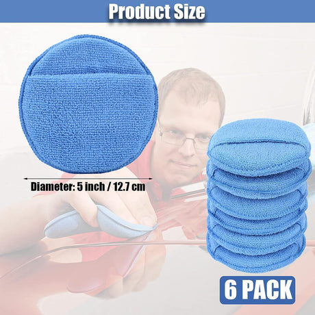 Microfiber Wax Applicator Pads, Car Wax Applicator with Finger Pocket, Buffing & Detail Polishing Foam Pads for Car Cleaning and Fine Polishing (5 inch, 6 Pack)