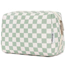 Checkered Makeup Bag Travel Makeup Bag Organizer Bag Makeup Bag Makeup Bag with Compartments for Ladies Girls (Large, Mint Green Checkerboard)