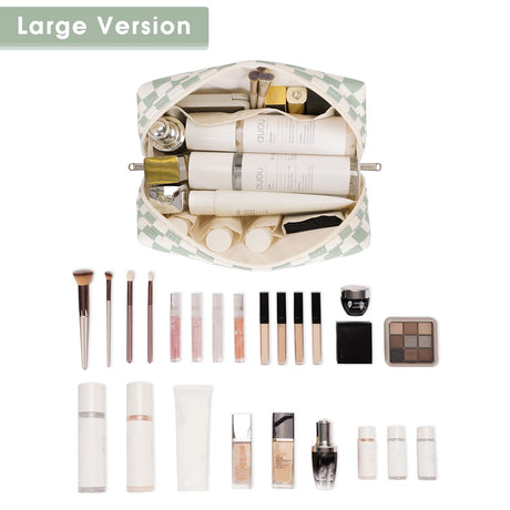 Checkered Makeup Bag Travel Makeup Bag Organizer Bag Makeup Bag Makeup Bag with Compartments for Ladies Girls (Large, Mint Green Checkerboard)