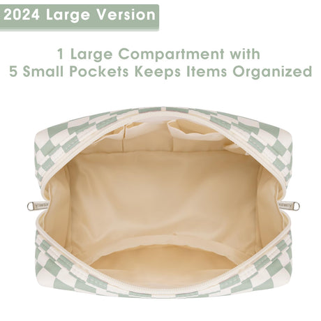 Checkered Makeup Bag Travel Makeup Bag Organizer Bag Makeup Bag Makeup Bag with Compartments for Ladies Girls (Large, Mint Green Checkerboard)