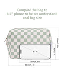 Checkered Makeup Bag Travel Makeup Bag Organizer Bag Makeup Bag Makeup Bag with Compartments for Ladies Girls (Large, Mint Green Checkerboard)