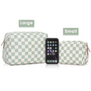 Checkered Makeup Bag Travel Makeup Bag Organizer Bag Makeup Bag Makeup Bag with Compartments for Ladies Girls (Large, Mint Green Checkerboard)