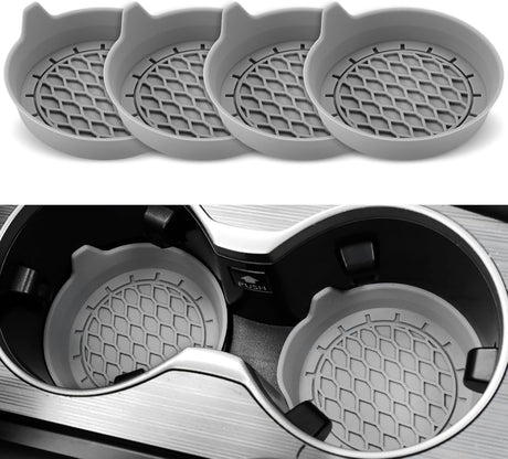 Car Cup Holder Coaster, Silicone Cup Holder Insert, Universal Anti-Slip Cup Holder, Auto Accessories Interior for Men and Women 4 Pack Grey