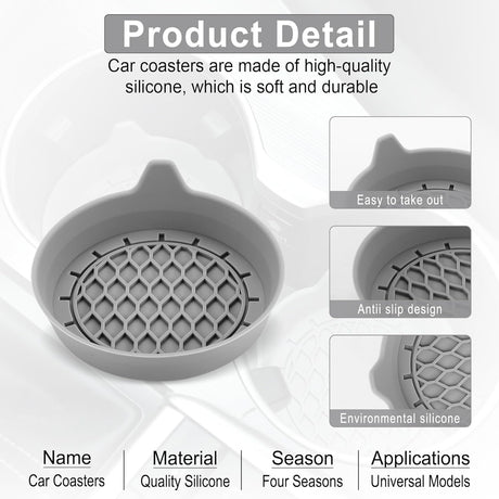 Car Cup Holder Coaster, Silicone Cup Holder Insert, Universal Anti-Slip Cup Holder, Auto Accessories Interior for Men and Women 4 Pack Grey