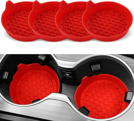 Car Cup Holder Coaster, Silicone Cup Holder Insert, Universal Non-Slip Cup Holder, Auto Accessories Interior for Men and Women 4 Pack Red