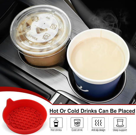 Car Cup Holder Coaster, Silicone Cup Holder Insert, Universal Non-Slip Cup Holder, Auto Accessories Interior for Men and Women 4 Pack Red