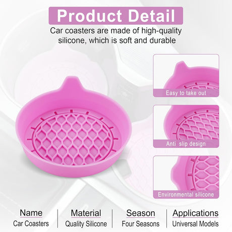 Car Cup Holder Coaster, Silicone Cup Holder Insert, Universal Non-Slip Cup Holder, Auto Accessories Interior for Men and Women 4 Pack Pink