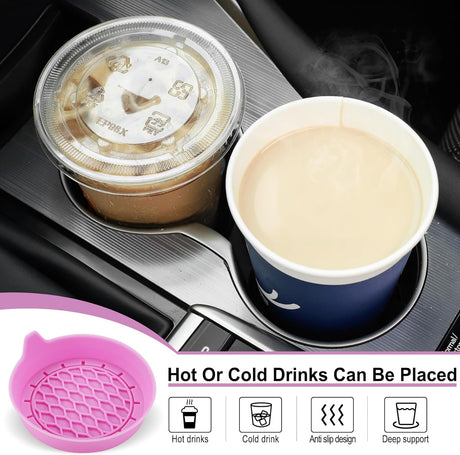 Car Cup Holder Coaster, Silicone Cup Holder Insert, Universal Non-Slip Cup Holder, Auto Accessories Interior for Men and Women 4 Pack Pink