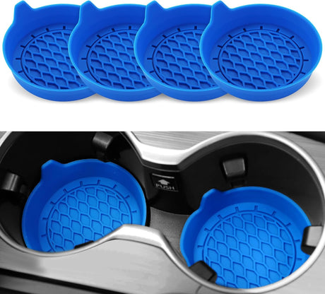 Car Cup Holder Coaster, Silicone Cup Holder Insert, Universal Non-Slip Cup Holder, Auto Accessories Interior for Men and Women 4 Pack Blue