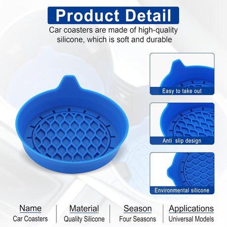 Car Cup Holder Coaster, Silicone Cup Holder Insert, Universal Non-Slip Cup Holder, Auto Accessories Interior for Men and Women 4 Pack Blue