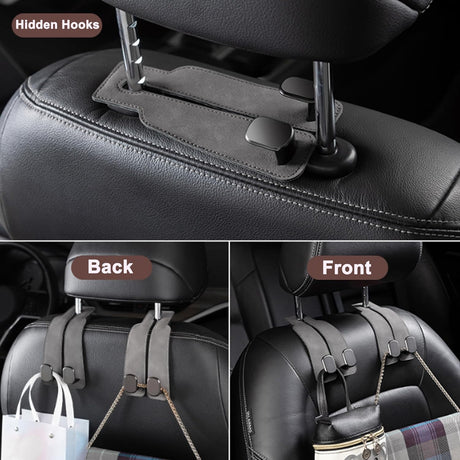 Car Headrest Hook, Car Hook for Wallet & Bag, Car Wallet Hook (Grey - Pack of 2)