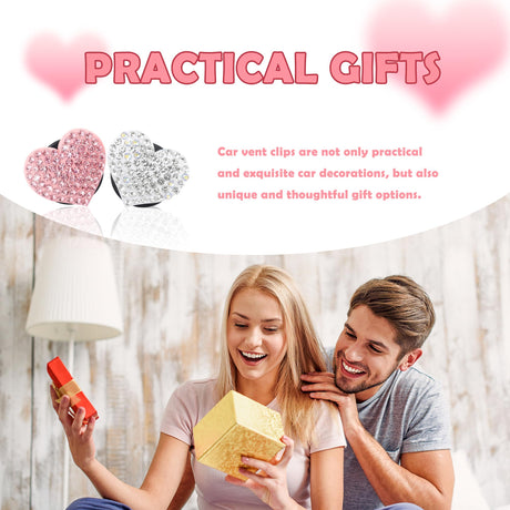 4PCS Heart-Shaped Car Vent Clips with Rhinestone,Bling Air Vent Clips Car Decorations,Premium Shiny Car Clips for Vents CCar Accessories Interior for Cars,Trucks,SUVs (Pink)