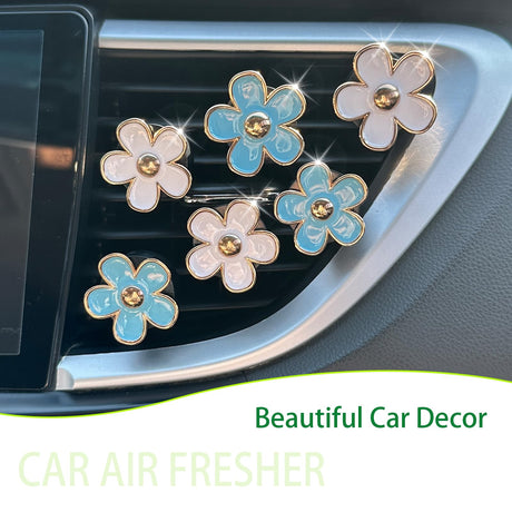 6pcs Flowers Car Air Freshener Vent Clips Blue White Daisy Flowers Air Vent Clip Car Accessories for Women 3.3cm/3cm Refillable Daisy Decor Diffuser