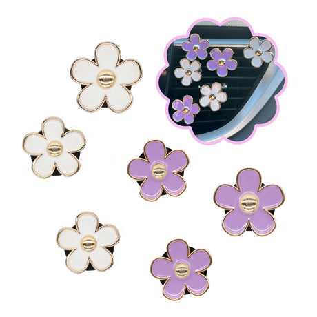 6pcs Flowers Car Air Freshener Vent Clips Purple White Daisy Air Vent Clip Car Accessories for Women 3.3cm/3cm Flower Vehicle Interior Decor Refillable Diffuser