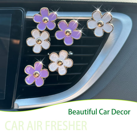 6pcs Flowers Car Air Freshener Vent Clips Purple White Daisy Air Vent Clip Car Accessories for Women 3.3cm/3cm Flower Vehicle Interior Decor Refillable Diffuser