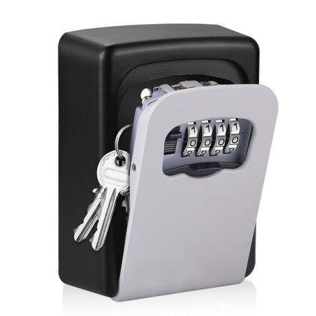 Wall-mounted Key Lock Box, Outdoor 4-Digit Weatherproof Lock Box, Large Capacity Lock Box for 5 Keys, Key Safe Storage Box, Indoor & Outdoor Garage Resettable Combination Lock (Gray)