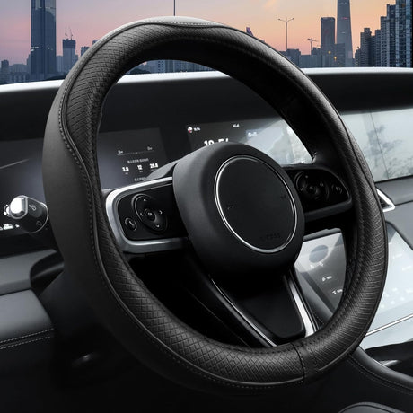 Car Steering Wheel Cover, Microfiber Leather Steering Wheel Cover with Non-Slip Lining, Universal 14.5-15 Inch (Approx. 36.8-38.1 cm) Black