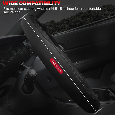 Car Steering Wheel Cover, Microfiber Leather Steering Wheel Cover with Non-Slip Lining, Universal 14.5-15 Inch (Approx. 36.8-38.1 cm) Black