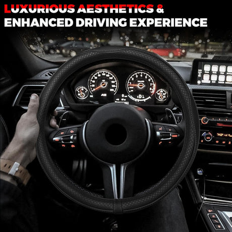 Car Steering Wheel Cover, Microfiber Leather Steering Wheel Cover with Non-Slip Lining, Universal 14.5-15 Inch (Approx. 36.8-38.1 cm) Black