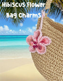 Hibiscus Car Ornaments, Crochet Hawaiian Tropical Flower Bag Charms Decoration Car Mirror Beach Accessories (Pink)