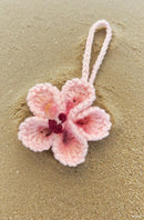 Hibiscus Car Ornaments, Crochet Hawaiian Tropical Flower Bag Charms Decoration Car Mirror Beach Accessories (Pink)