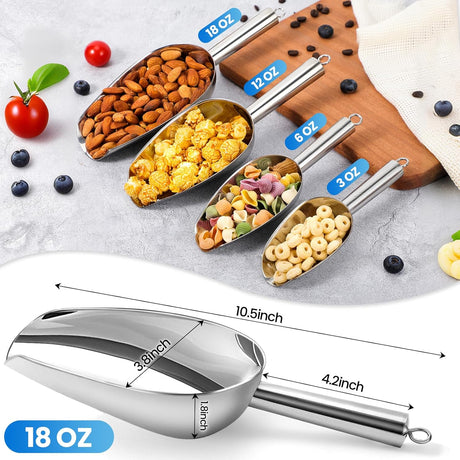 18 oz (approx. 510.3 g) Stainless Steel Fridge Ice Scoop – Dishwasher safe metal scoop with long handle for ice makers, buckets, dog food, flour, and jars – perfect for bars, parties, and weddings