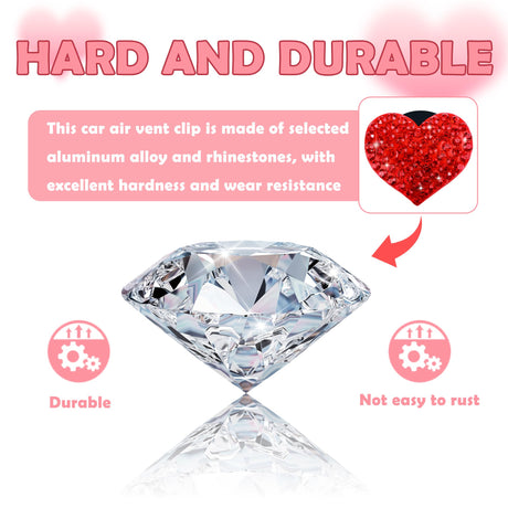 4PCS Heart-Shaped Car Vent Clips with Rhinestone,Bling Air Vent Clips Car Decorations,Premium Shiny Car Clips for Vents Accessories Interior (Red)