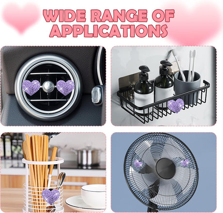 4PCS Heart-Shaped Car Vent Clips with Rhinestone,Bling Air Vent Clips Car Decorations,Premium Shiny Car Clips for Vents Accessories Interior (Purple)