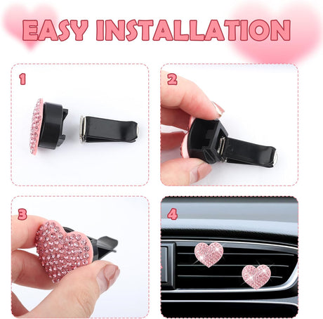 4PCS Heart-Shaped Car Vent Clips with Rhinestone,Bling Air Vent Clips Car Decorations,Premium Shiny Car Clips for Vents Accessories Interior (Purple)