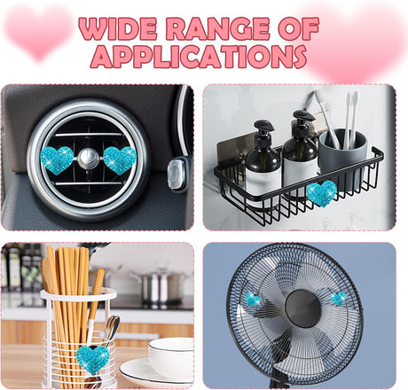 4PCS Heart-Shaped Car Vent Clips with Rhinestone,Bling Air Vent Clips Car Decorations,Premium Shiny Car Clips for Vents Accessories Interior (Lake Blue)