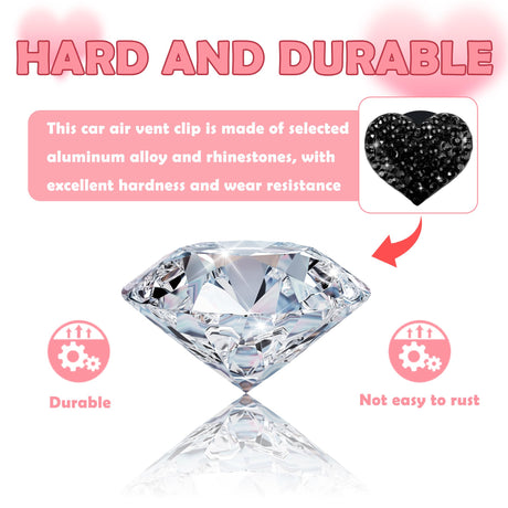 4PCS Heart-Shaped Car Vent Clips with Rhinestone,Bling Air Vent Clips Car Decorations,Premium Shiny Car Clips for Vents Accessories Interior (Black)
