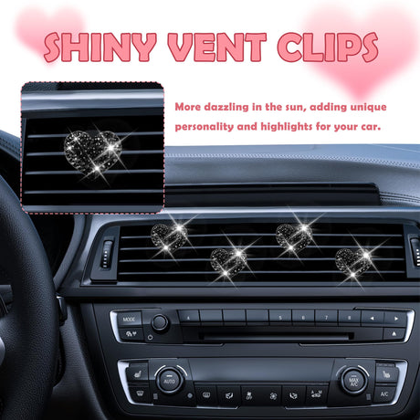 4PCS Heart-Shaped Car Vent Clips with Rhinestone,Bling Air Vent Clips Car Decorations,Premium Shiny Car Clips for Vents Accessories Interior (Black)