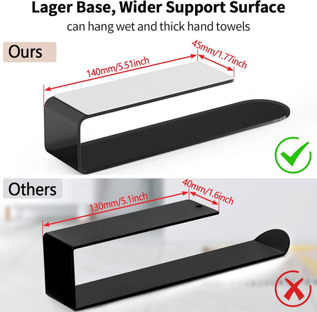 Hand Towel Holder, Self Adhesive Towel Racks for Bathroom Wall Mounted, 8 Inch Square Hand Towel Bar Stick on Wall for Kitchen Cabinet RV, Black (2 Pack)