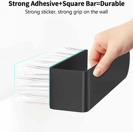 Hand Towel Holder, Self Adhesive Towel Racks for Bathroom Wall Mounted, 8 Inch Square Hand Towel Bar Stick on Wall for Kitchen Cabinet RV, Black (2 Pack)