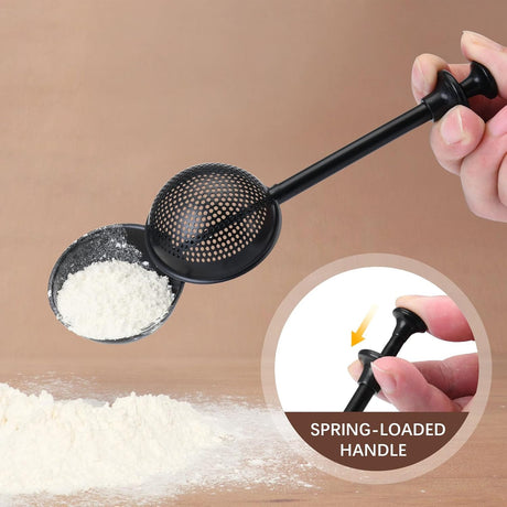 Flour Duster, One-Hand Operation, 304 Stainless Steel Powder Sugar Bowl Dusting Duster, Dusting Flour Sieve，Black