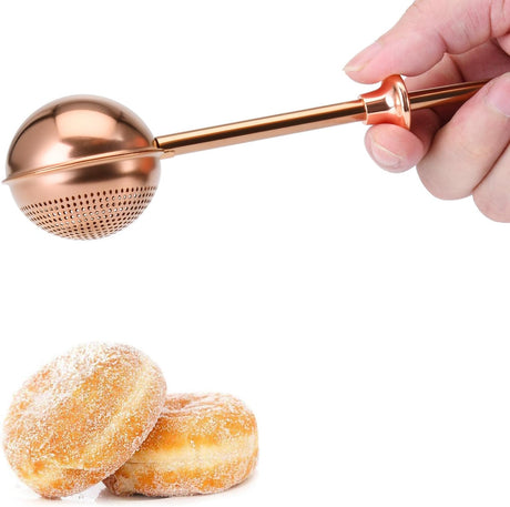 Flour Duster, One-Hand Operation, 304 Stainless Steel Powder Sugar Bowl Dusting Duster, Dusting Flour Sieve,Brown