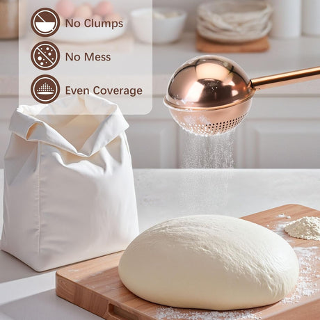Flour Duster, One-Hand Operation, 304 Stainless Steel Powder Sugar Bowl Dusting Duster, Dusting Flour Sieve,Brown
