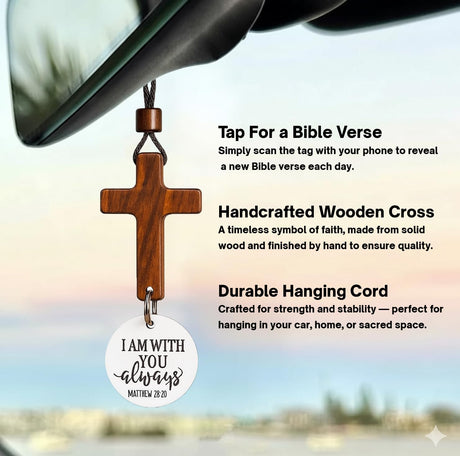 Daily Bible Verse Rearview Mirror Cross Ornament – Daily Scripture Car Pendant Cross with 