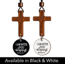 Daily Bible Verse Rearview Mirror Cross Ornament – Daily Scripture Car Pendant Cross with "I Am with You Always" Medallion (White)