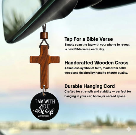 Daily Bible Verse Rearview Mirror Cross Ornament – Daily Scripture Car Hanging Cross with 
