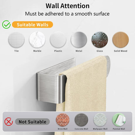 Adhesive Hand Towel Holder, 8 Inch Towel Holder for Bathroom Wall Mounted, Self Adhesive Square Stick on Towel Bar Wall for Kitchen Cabinet RV, (2 Pack)