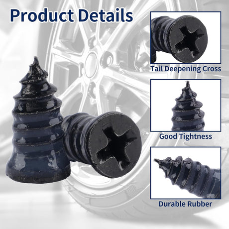 Screw On Tire Plug, 70 Tire Repair Screws, Tire Repair Rubber Nail Kit, Tire Screw Plug Repair Kit, Spin Tire Repair Plug for Car, Motorcycle, Truck, Tractor Tire Puncture Repair