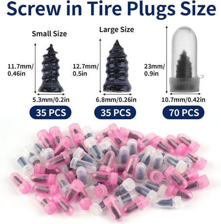 Screw On Tire Plug, 70 Tire Repair Screws, Tire Repair Rubber Nail Kit, Tire Screw Plug Repair Kit, Spin Tire Repair Plug for Car, Motorcycle, Truck, Tractor Tire Puncture Repair
